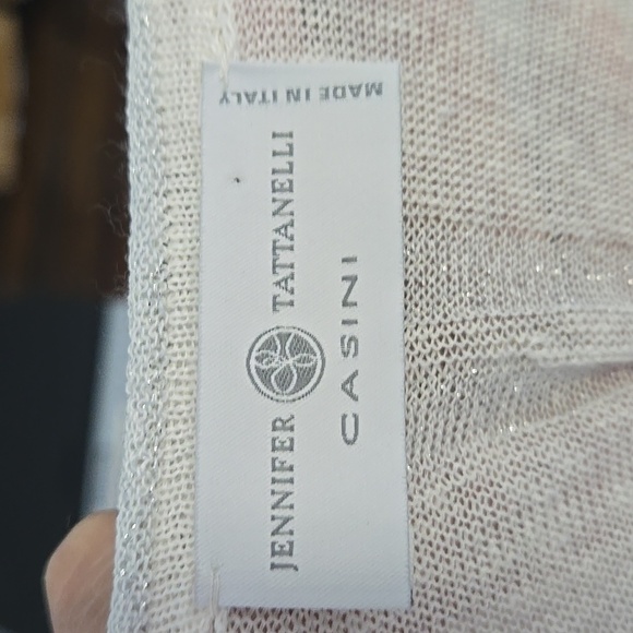 JENNIFER TATTANELLI Casini White Metallic 3/4 Sleeve Linen Sweater SZ L (46 IT) - Picture 12 of 15